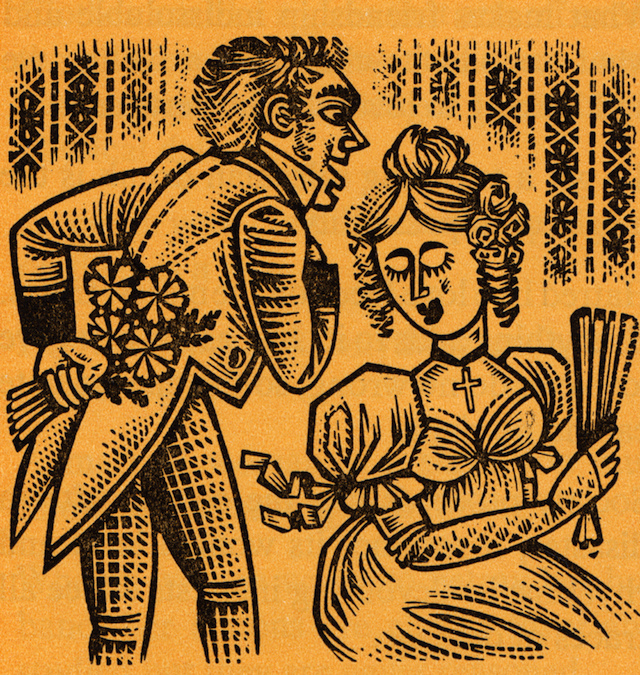Courting Couple, Wood Engraving by Derrick Harris, 1959